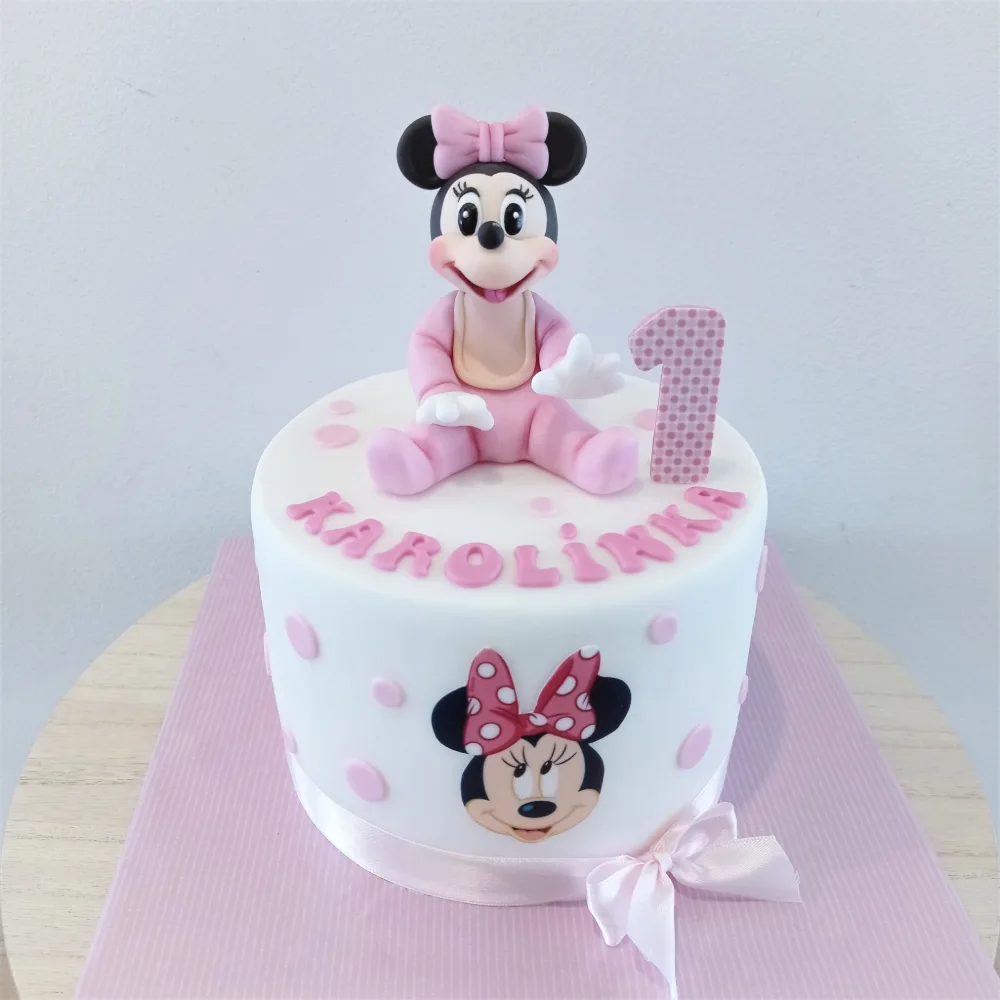Bezlepkový dort Minnie Mouse k 1. narozeninám Praha